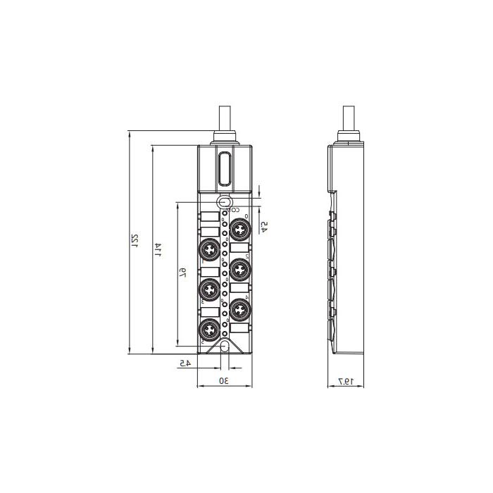 M8 Junction box、Single channel、PNP、6 port 、All-in-one、With LED、PUR flexible cable、Black sheath、23P601-XXX