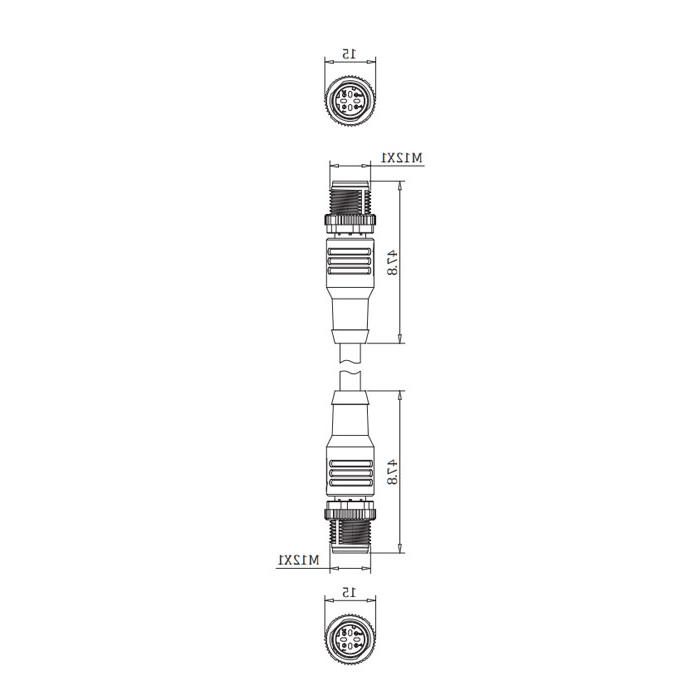 M12 4Pin D-coded、公头直型转公头直型、双端预铸PUR柔性电缆、带屏蔽、黄色护套、0C4102-XXX